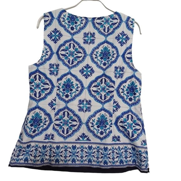 Talbots Top Sleeveless Tile Print Tank Blouse Size 10 Petite - Picture 10 of 11